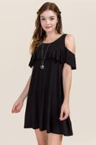 Alya Lynda Ruffle Cold Shoulder Dress - Black
