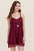 Francesca's Jacey X Back Lace Shift Dress - Wine
