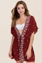 Francesca's Gretchen Embroidered Dress Cover-up - Burgundy