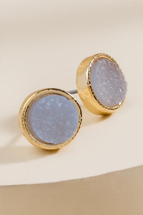 Francesca's Staci Round Druzy Studs - Light Blue