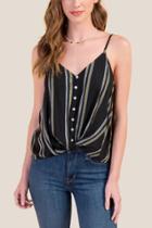 Francesca's Tina Yarn Dye Button Down Top - Black