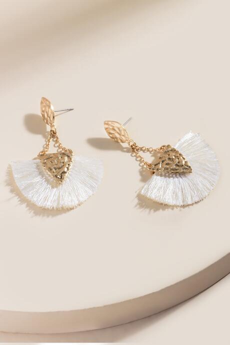 Francesca's Noelle Tasseled Triangle Drop Earrings - Ivory