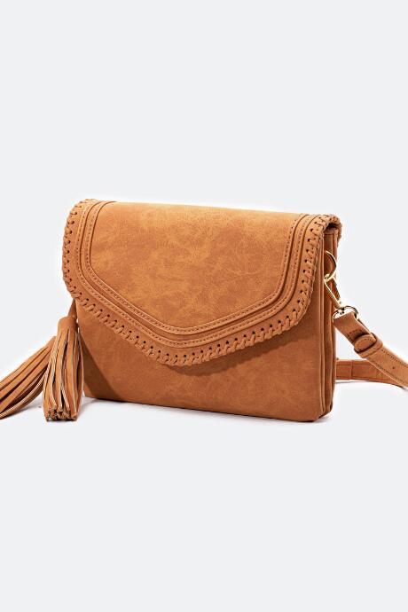 Francesca's Sammy Whipstitch Tassel Crossbody - Cognac