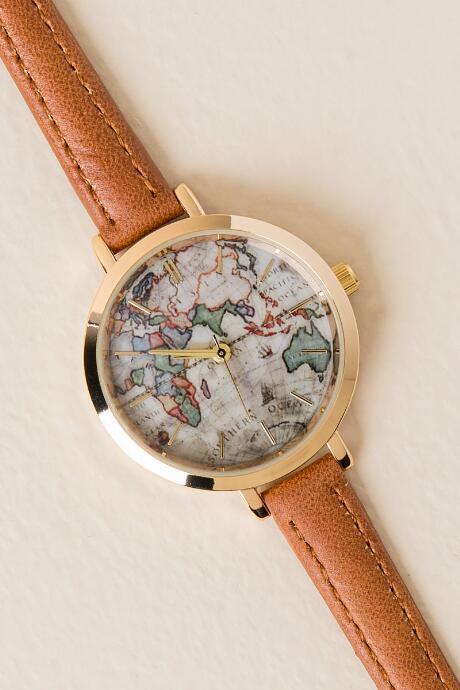 Francesca's Narva Map Dial Watch - Brown