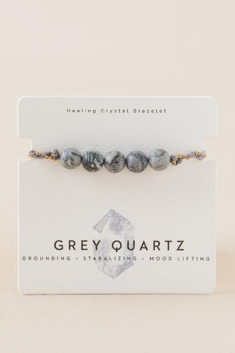 Francesca's Healing Gray Quartz Pull Tie Bracelet - Gray