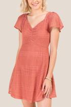 Francesca's Maria Ruched Lace A-line Dress - Rose