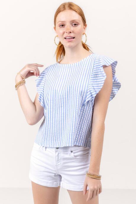 Francesca's Chandra Striped Ruffle Blouse - Blue
