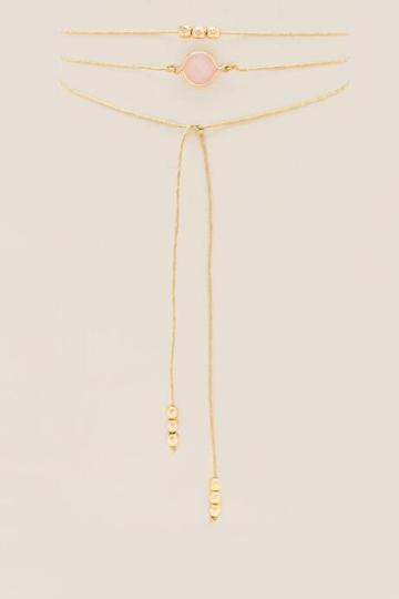 Francesca's Liberty Rose Quartz Self-tie Choker - Taupe