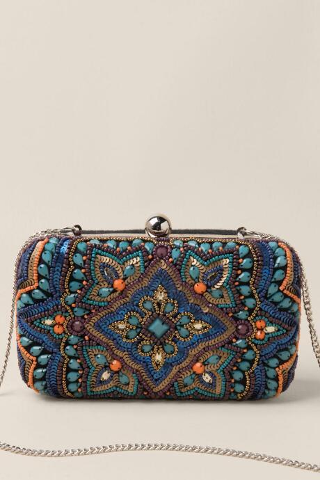 Francesca's Raylee Beaded Hard Case Clutch - Turquoise