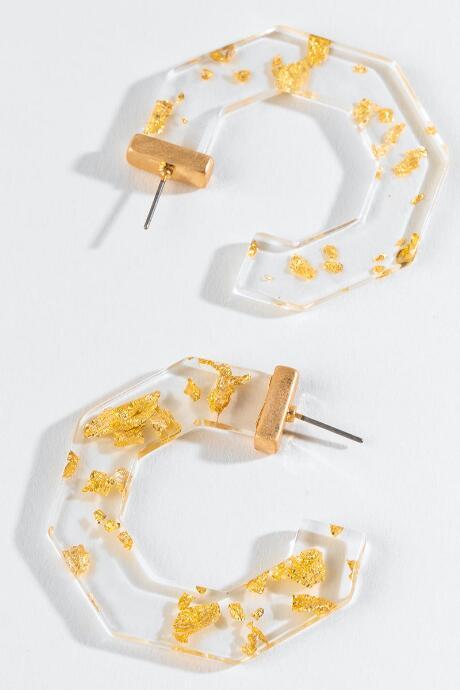 Francesca's Reese Gold Foil Hexagon Hoops - Clear
