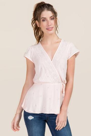 Blue Rain Darla Embroidered Surplus Wrap Top - Blush