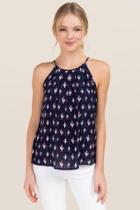 Blue Rain Briella High Neck Cactus Print Tank - Navy