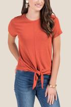 Francesca's Toula Crepe Knit Front Tie Top - Cinnamon
