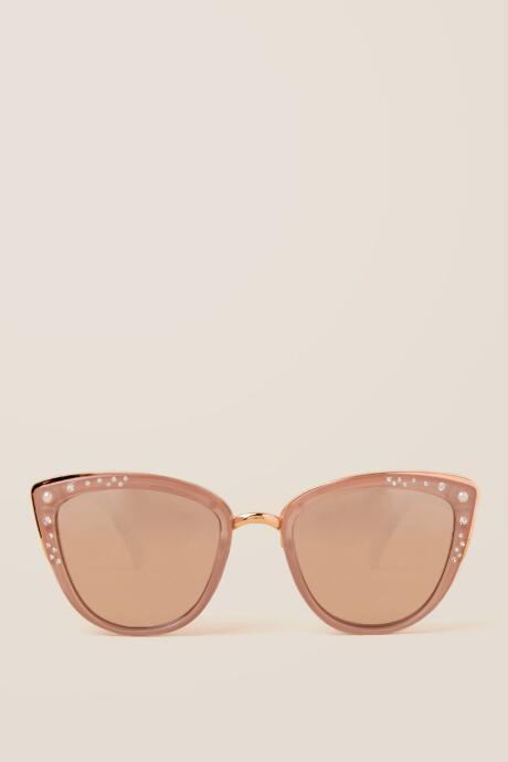 Francesca's Leia Pearl Rose Gold Cat Eye Sunglasses - Rose/gold