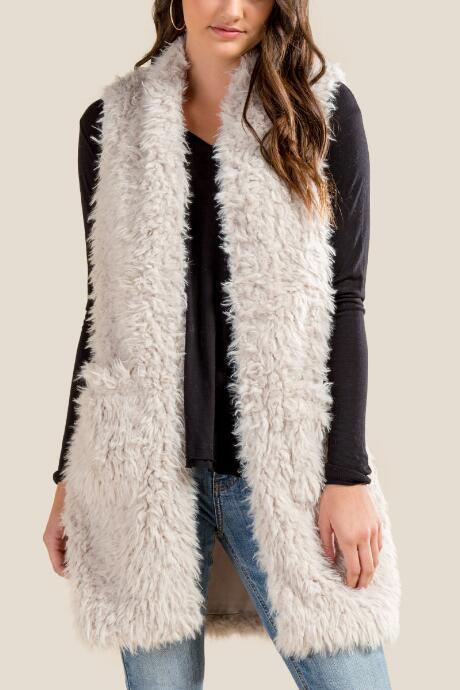 Francesca's Helen Long Shaggy Wubby Vest - Ivory