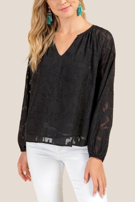 Francesca Inchess Eva Textured Burnout Blouse - Black