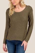 Francesca's Vanessa Crew Neck Zip Sweater - Olive