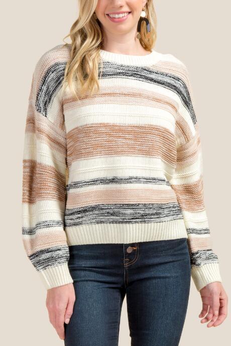 Francesca's Tamara Striped Balloon Sleeve Sweater - Ivory