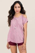 Alya Fia Distressed Cut Out Knit Tee - Mauve