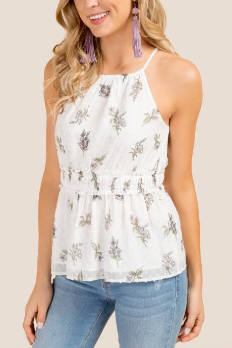 Francesca Inchess Ridley Floral Swiss Dot Peplum Waist Tank Top - White