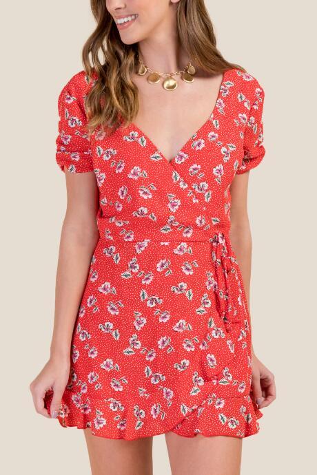 Francesca's Sylvie Floral Wrap Romper - Red