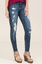 Eunina Mid Rise Destructed Jeans - Medium Wash