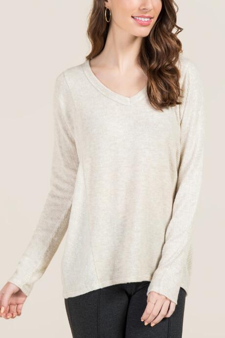 Francesca's Tyra Cozy Rib Side Basic Tee - Heather Oat