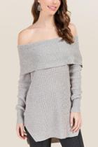 Francesca's Saralee Off Shoulder Pullover Sweater - Gray
