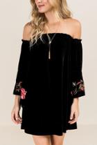 Alya Aster Embroidered Off Shoulder Dress - Black