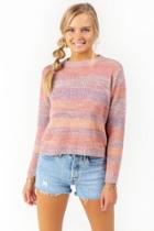 Francesca's Irene Stripe Crew Neck Sweater - Neon Coral