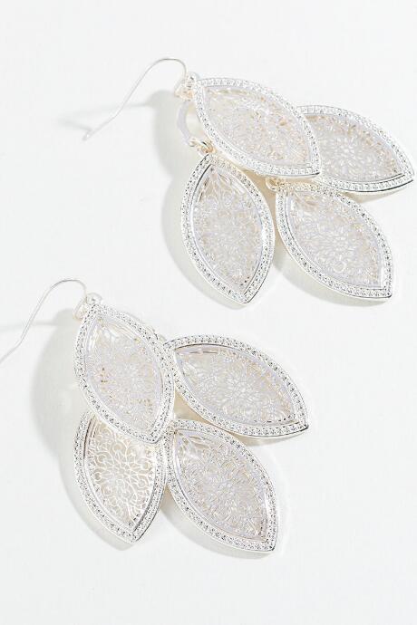 Francesca's Jana Leaf Filigree Drop Earrings - Silver