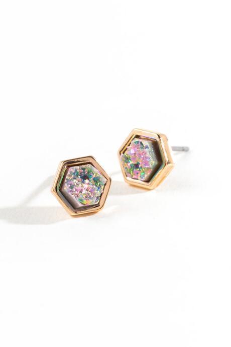 Francesca's Brenna Hexagon Druzy Studs - Iridescent