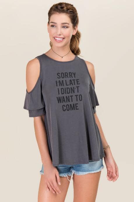 Alya Sorry I'm Late Cupro Graphic Tee - Black