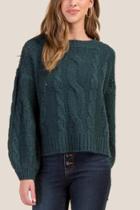 Francesca's Jackie Cable Knit Sweater - Pine