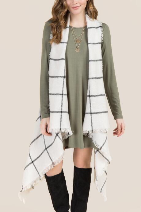 Francesca's Abigail Plaid Vest Ruana - Taupe
