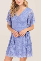 Francesca's Heather Solid Lace Wrap Dress - Oxford Blue
