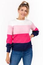 Francesca's Shawne Stripe Color-block Sweater - Navy