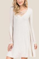 Alya Marcella Lattice Neck Knit Dress - Heather Oat