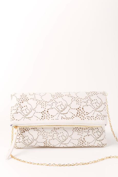 Francesca's Kim Floral Fold Over Clutch - Ivory