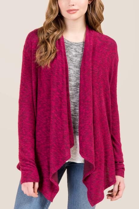 Francesca's Noah Drape Front Cozy Cardigan - Burgundy