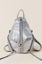 Francesca's Christina Metallic Front Zip Mini Backpack - Silver