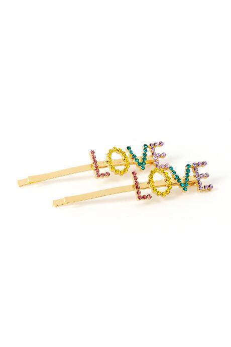 Francesca's Rainbow Stone Love Bobby Pins - Multi