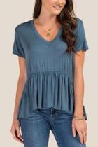 Francesca's Ismene Basic Flounce Hem Knit Top - Dark Teal