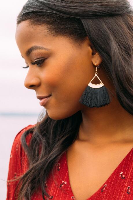 Francesca's Peyton Tasseled Statement Earrings - Black