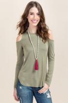 Ayla Marsha Cold Shoulder Scoop Neck Top - Olive