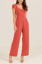 Francesca's Candice Sweetheart Neckline Jumpsuit - Cinnamon