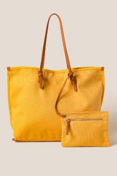 Francesca's Jaz Canvas Tote In Mustard - Mustard