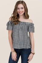 Blue Rain Alise Gingham Tie Off The Shoulder Top - Black/white