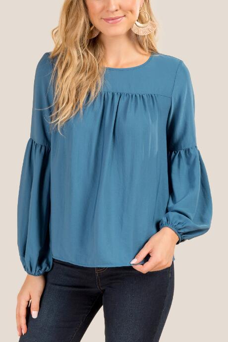 Francesca's Karigan Poet Sleeve Blouse - Dark Teal