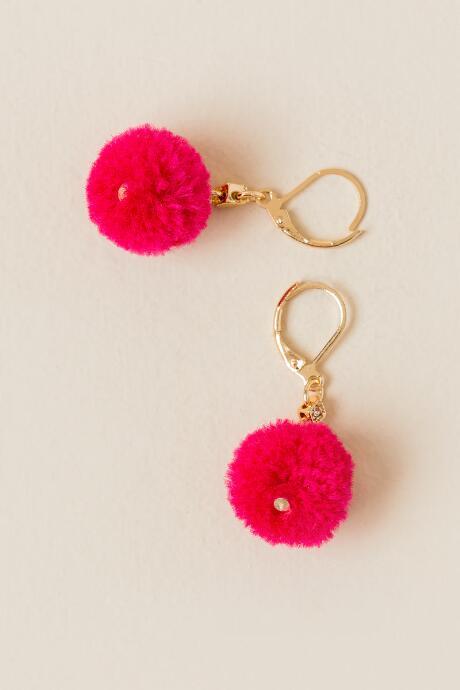 Francesca's Janae Pom Drop Earring - Neon Pink